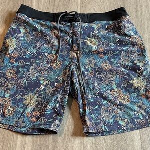 J. Crew Blue and Black Floral Men's Swim Shorts